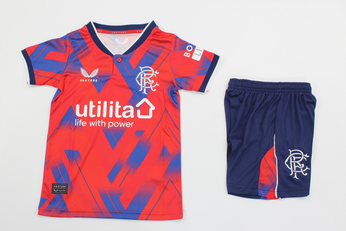 Kids-Rangers 23/24 Fourth Red/Blue Soccer Jersey
